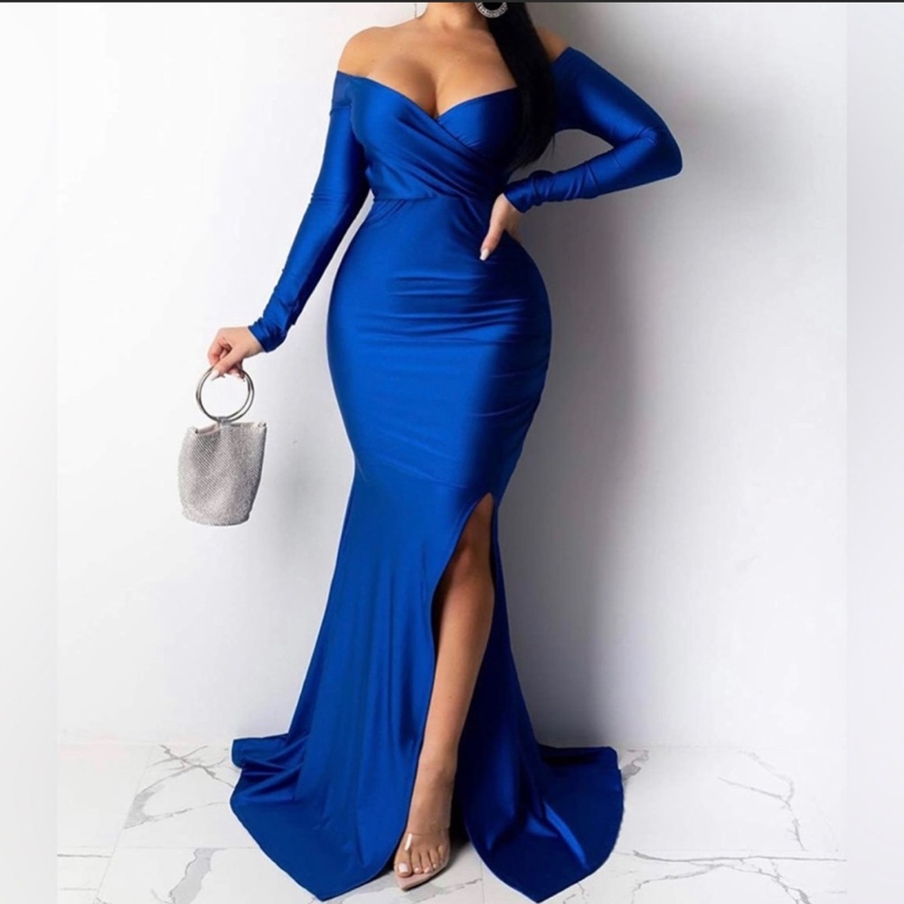 Women's Off Shoulder High Split Long Formal Party Maxi Dress Evening Gown